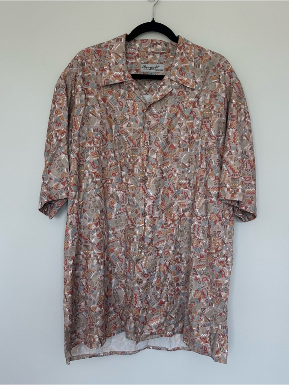 Bergati Collection Shirt Mens XXL Brown Multicolor Geometric Button Front Casual